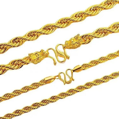 Colar Torcido em Ouro 18K, Corrente AU750 Colar Masculino Cabeça de Touro Dominador, 60cm.