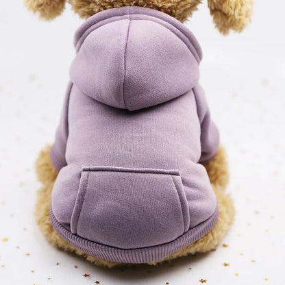 Roupa de Cachorro da Moda Outono e Inverno Roupa de Estimação Pequena Engrossar Quente Cor Sólida Moletom de Duas Pernas com Capuz Produtos Casuais para Pets
