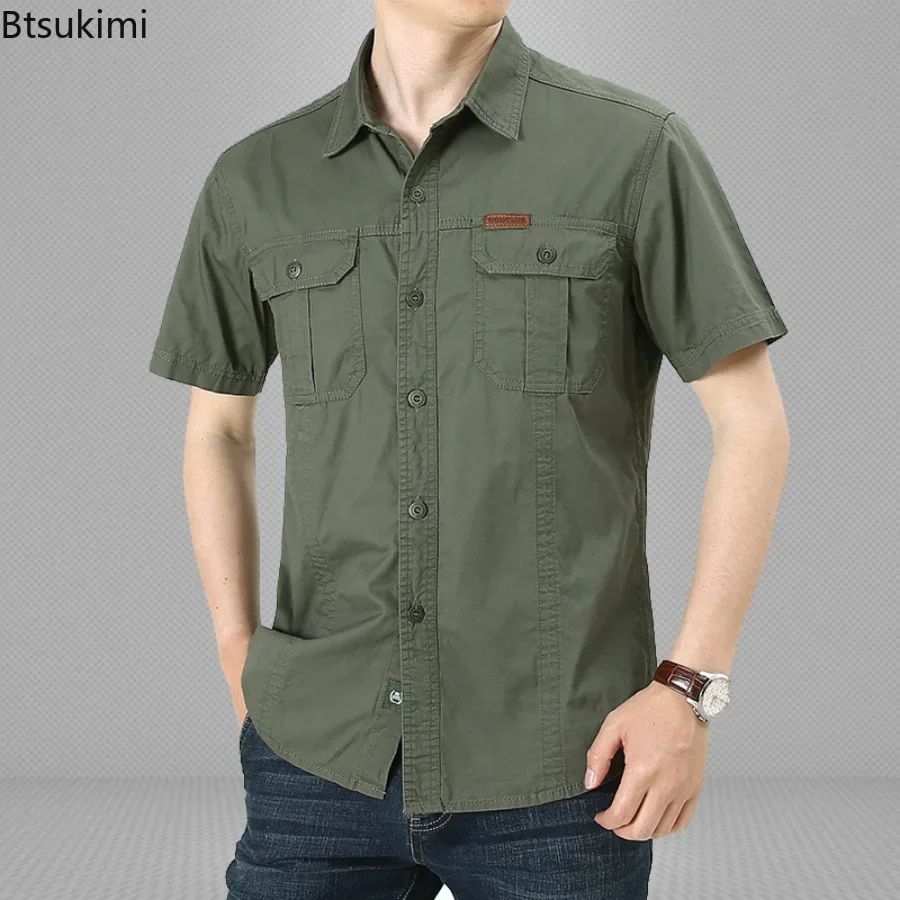 2025 Summer Men Oversized Shirts Casual Loose Breathable Fashion Cotton Shirts Male Work Cargo Shirts Blouses Men Clothing 5XL