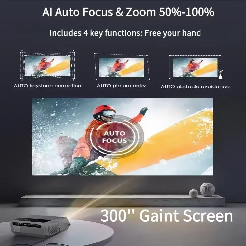 Projetor de home theater 4K 3500 ANSI foco automático Full HD Wi-Fi duplo 2.4+5G Android TV HDR projetor de vídeo filmes projetor diurno