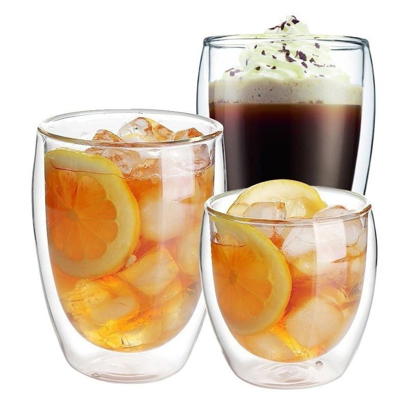 Copo de Vidro de Parede Dupla Isolamento Térmico Transparente Feito à Mão para Chá Copos MINI de Uísque Caneca de Café Expresso Conjunto de 250-450ml