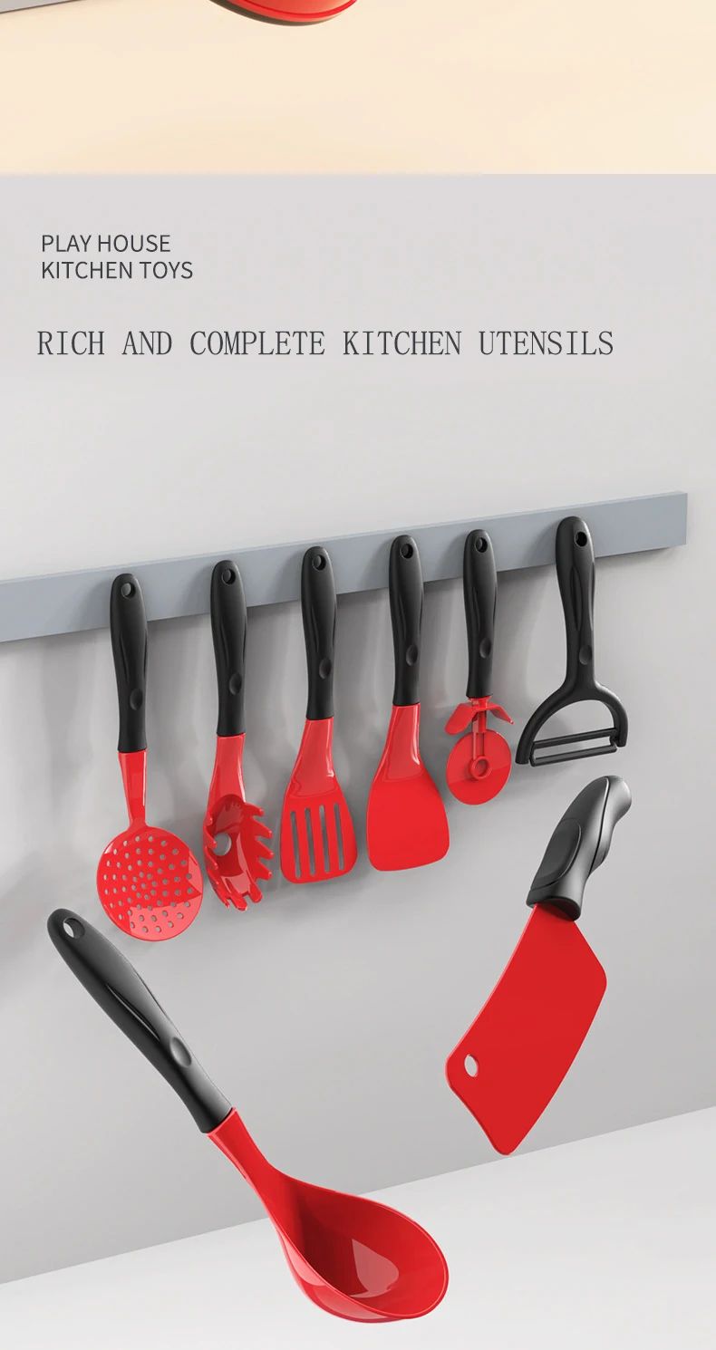 Brinquedos Infantis de Faz de Conta Cozinha Vermelha Brinquedos de Simulação de Alimentos Cozinhando Brinquedos Interativos Educacionais de Casa para Meninas Meninos