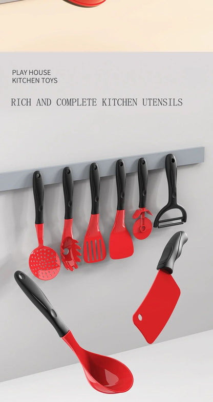 Brinquedos Infantis de Faz de Conta Cozinha Vermelha Brinquedos de Simulação de Alimentos Cozinhando Brinquedos Interativos Educacionais de Casa para Meninas Meninos