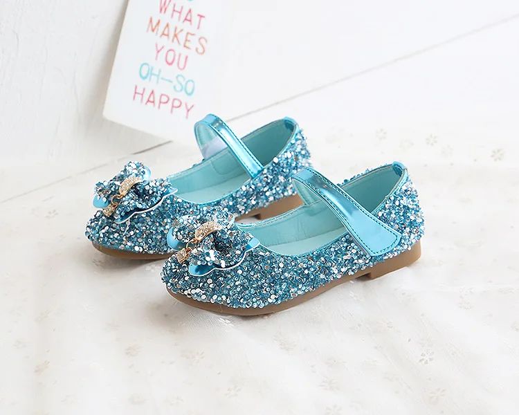 Fashion Girls Shoes Kids Flats Shoes Sequins Rhinestone Princess With Butterfly-Knot Flats Shoes For Students New Autumn 2022