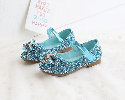 Fashion Girls Shoes Kids Flats Shoes Sequins Rhinestone Princess With Butterfly-Knot Flats Shoes For Students New Autumn 2022