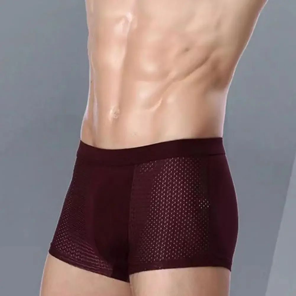 Men Breathable Boxers Ice Silk Mesh Men's Boxers Soft Breathable Underwear with Moisture-wicking Technology U Design for Comfort