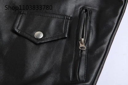 Men PU Leather Jacket Motorcycle Fashion Slim Fit Leather Coat Male Solid Turn-Down Collar Motorcycle Outwear Streetwear 4XL