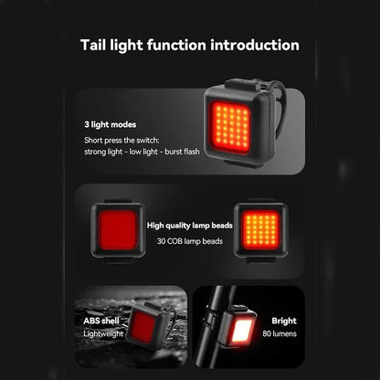 BUCKLOS Bike Light COB Front Rear Bicycle Lights LED Rechargeable Mountain Road Bicycle Lamp MTB Tail Light Cycling Flashlight