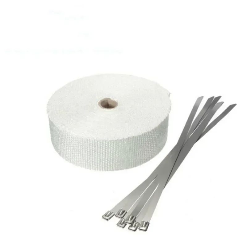 5M Roll Fiberglass Heat Shield Motorcycle Exhaust Thermal Tape Header Pipe Heat Wrap Tape Thermal Protection with Stainless Ties