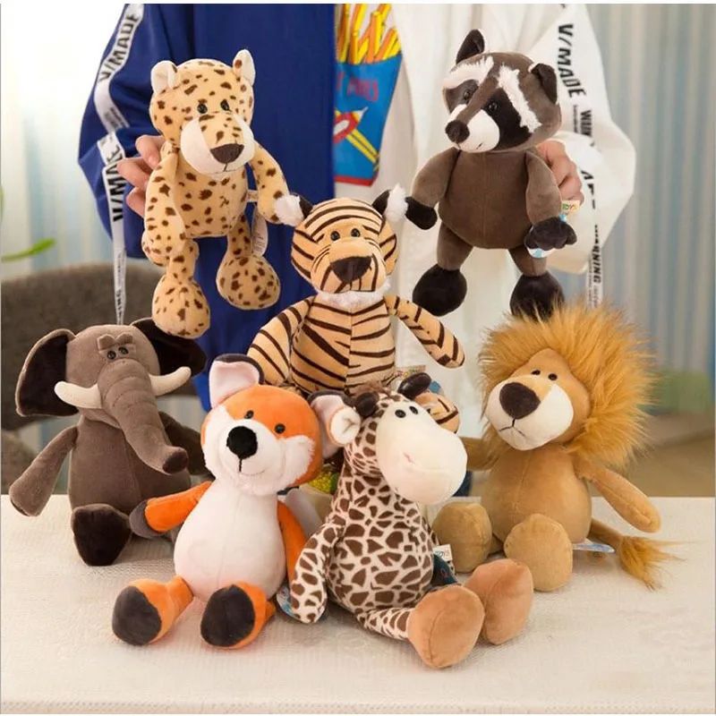 Brinquedos de Pelúcia de Animais da Selva Kawaii de 25CM, Cão, Zebra, Elefante, Leão, Raposa, Girafa, Brinquedos Infantis, Boneca, Presente de Aniversário