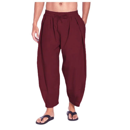 Cotton and Linen Harem Pants Men Streetwear loose Joggers Men Trousers Casual Solid Color Lightweight and Breathable Pants