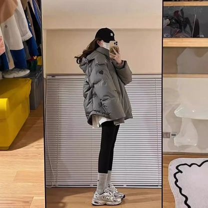 Winter Grey Heart Shaped Short down Cotton Jacket Men Women Couple Bread Style Outerwear Unique Design Sensation Coat