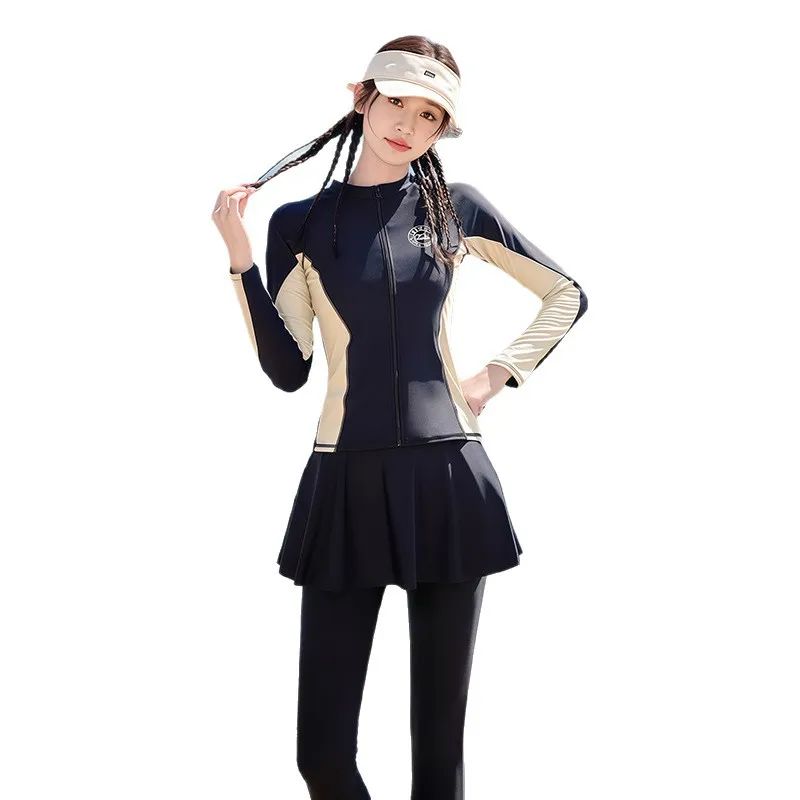 Women's Swimming Suit 2025 New Style Four-Piece Conservative Bikini Long Sleeve Long Pants Surfing Snorkeling Mother Suit