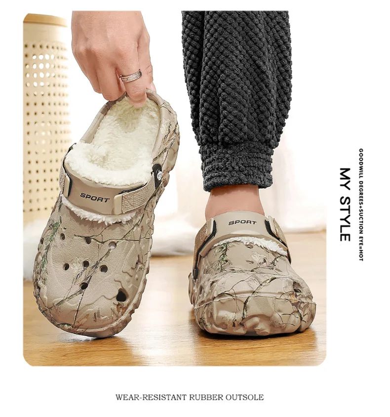 Men's Cotton Slippers Winter Thick Bottom Fleece Lined Warm Home EVA Comfortable Head Covered Slippers Roman Style Sandals