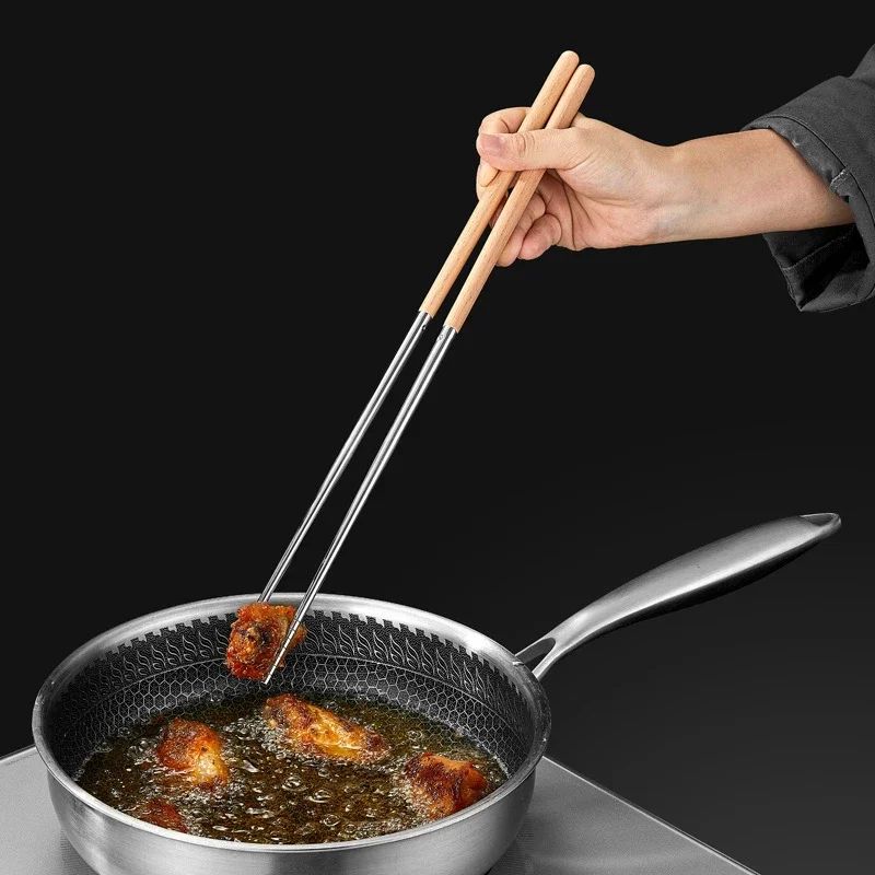 Hashis de Aço Inoxidável Hashis Longos para Cozinhar Macarrão Fritura Panela Quente Hashis Chineses Hashis de Metal Reutilizáveis Utensílios de Mesa