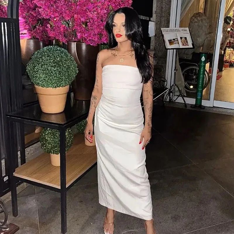ASDS 2024 off shoulder black white long dress women bodycon beige midi dress wom