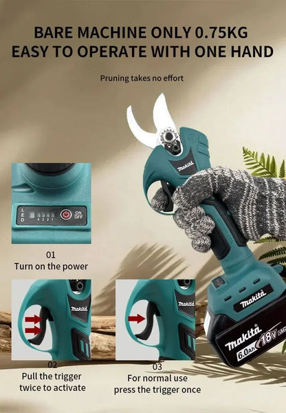 Tesoura de Poda Elétrica a Bateria Makita 18V sem Escovas 45mm Cortador de Galhos 1500W de Alta Potência para Jardim Tesoura de Poda de Árvores Bateria de Íons de Lítio