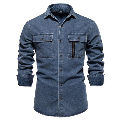 New Autumn 100% Cotton Men's Denim Shirts Solid Color Long Sleeve Cowboy Jean T-Shirt Coat Fashion Casual Fit Shirts for Men