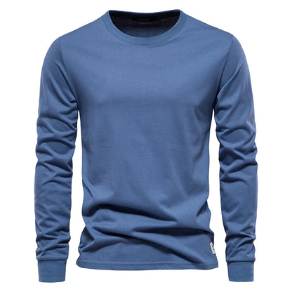 AIOPESON Camiseta Masculina De Algodão De Cor Sólida Gola Redonda Manga Longa Primavera Outono Camiseta Básica De Alta Qualidade Masculina