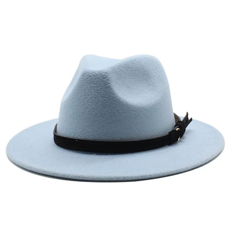 Gangster Trilby Felt Fedora Hat European American Wide Brim Top Jazz Caps Women Men Wool White Wedding Hat 56-58-61CM