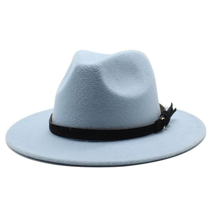 Gangster Trilby Felt Fedora Hat European American Wide Brim Top Jazz Caps Women Men Wool White Wedding Hat 56-58-61CM