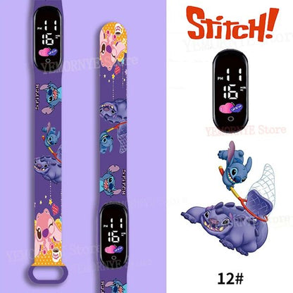 Disney Stitch Digital Kids' Watches Anime Figures LED Luminous Watch Touch Waterproof Electronic Sports Watch Kids Birthday Gift