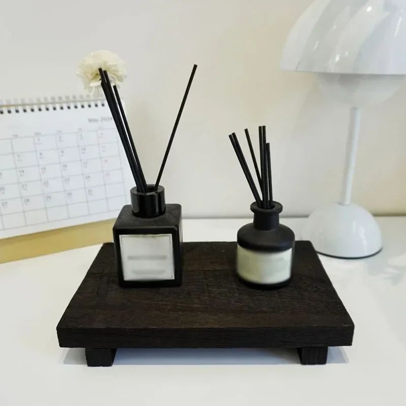 Bandeja de Madeira com Pedestal para Decoração de Banheiro, Organizador de Pia para Sabonete Líquido e Velas Perfumadas, Suporte para Temperos de Cozinha