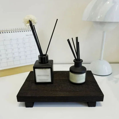 Bandeja de Madeira com Pedestal para Decoração de Banheiro, Organizador de Pia para Sabonete Líquido e Velas Perfumadas, Suporte para Temperos de Cozinha