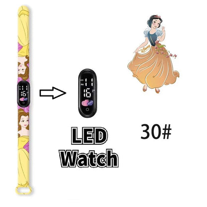 Disney Princess Kids Digital Watch Cartoon Action Figure Snow White LED Touch Waterproof Electronic Watch Toys for Children