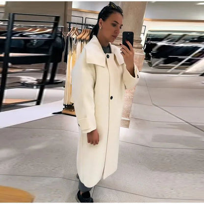 Stand Collar Single Breasted Split Long Coat Women Oversize Elegant Long Sleeve 2025 Autumn Female Outerwear Office Overcoat