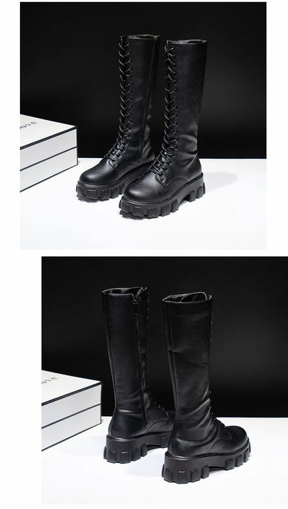 Women's Mid Calf Boots Padded Shoes Knee High Winter Sneakers Punk Style Military Casual White Black 2024 Lucury Platform Woman
