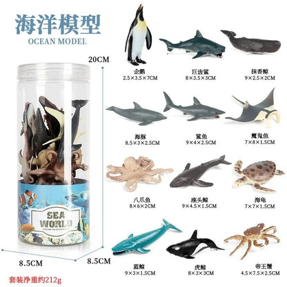 Mini Modelo Animal Fazenda de Vida Selvagem Aves Dinossauro Oceano Conjunto Animais da Planície Crocodilo Pinguim Insetos Brinquedos Micro Modelo Balde