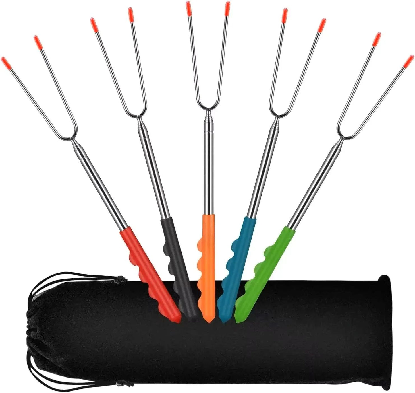 5/6/10pcs Telescopic BBQ Forks Marshmallows Roasting Sticks Stainless Steel Extendable Hot Dog Sausages Skewers Barbecue Tools