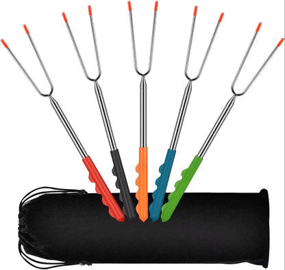 5/6/10pcs Telescopic BBQ Forks Marshmallows Roasting Sticks Stainless Steel Extendable Hot Dog Sausages Skewers Barbecue Tools