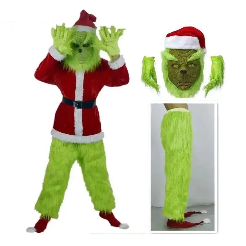 New Christmas Costume Cosplay Clothes Dress Up Santa Claus Weird Green Haired Party Performance Costume