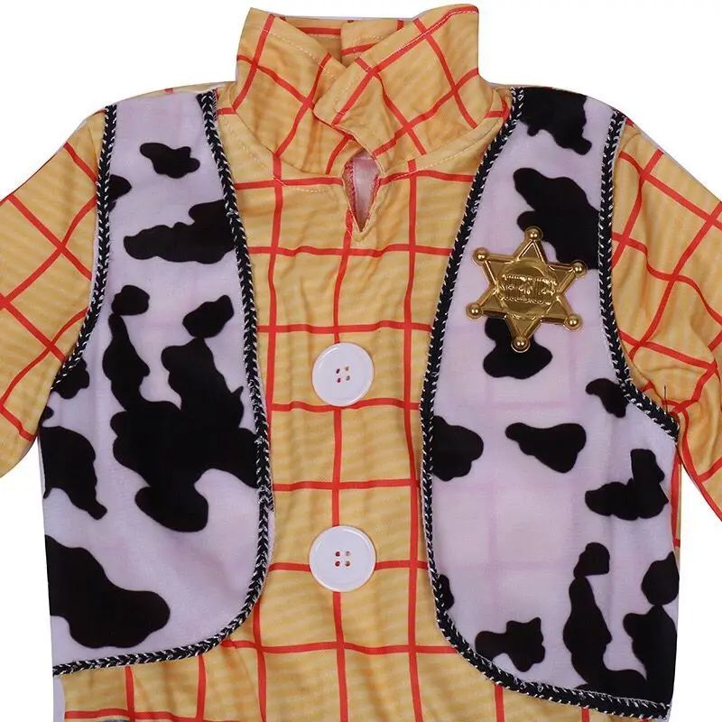 Unleash Your Inner Adventurer with This Boys Cosplay Costume Featuring A Printed Denim Jumpsuit and Cowhide Vest