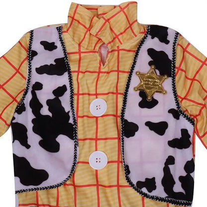 Unleash Your Inner Adventurer with This Boys Cosplay Costume Featuring A Printed Denim Jumpsuit and Cowhide Vest
