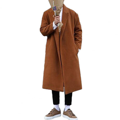 Stylish Men Coat Suit Collar Coat Stylish Men's Loose Casual Long Coat Trendy Autumn Winter Overcoat for Off-duty Office Look