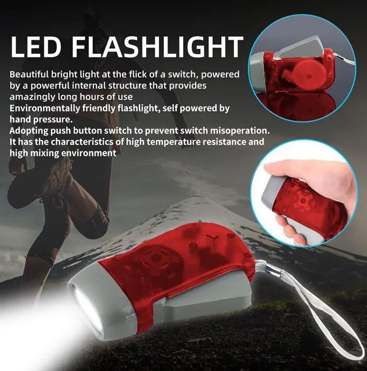 Hand 3 Colors Pressing Dynamo Crank Wind Power Up Flashlight Mini Self Generating Torch LED Camping Lamp Light for Outdoor Home