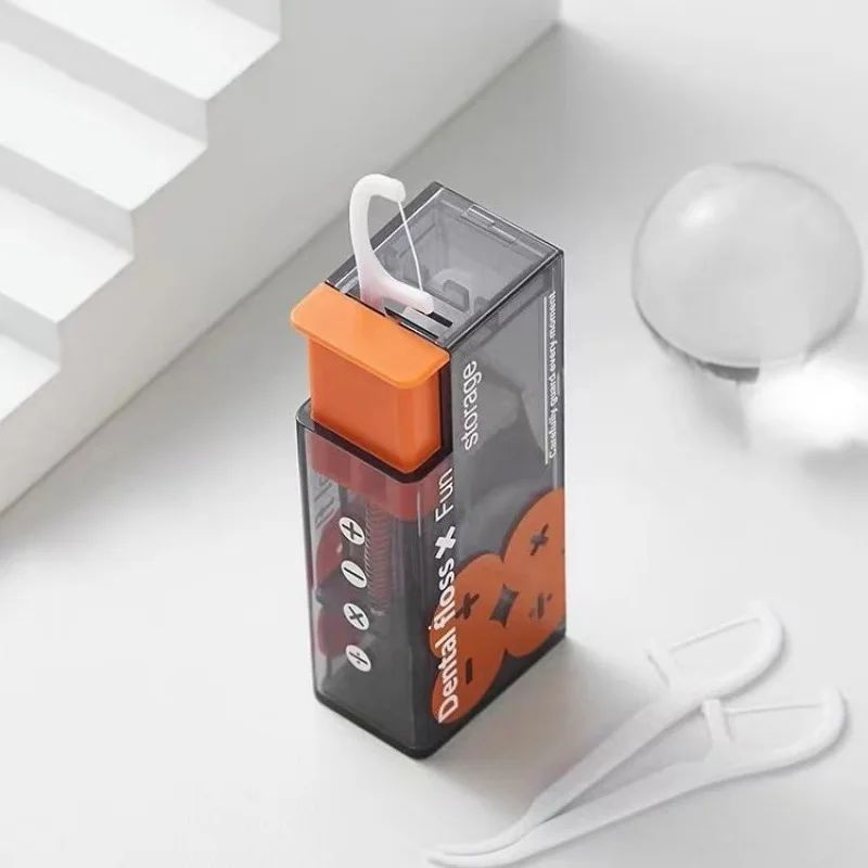 Mini Caixa de Fio Dental com Suporte de Palito de Dente com Ejeção Automática, Caixa Portátil para Fio Dental, Organizador de Fio Dental, Dispensador de Palitos de Dente