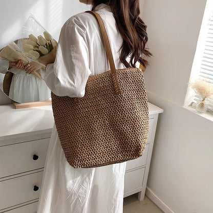 Hand-woven Women's Shoulder Handbag Bohemian Fashion Straw Beach Tote Bag Travel Shopper Weaving Shopping Bags