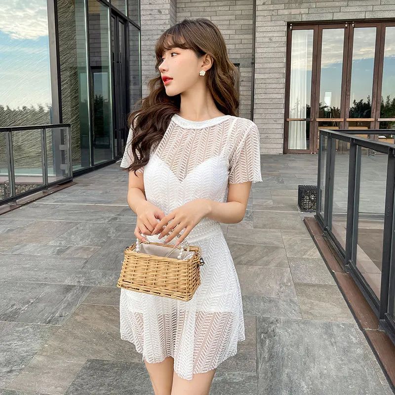 Women's One-Piece Swimsuit Thermal Spring Bathing Lace Cover-Up Slimming Ins White New Hot Sale Of The Season Fashionable Swimwe