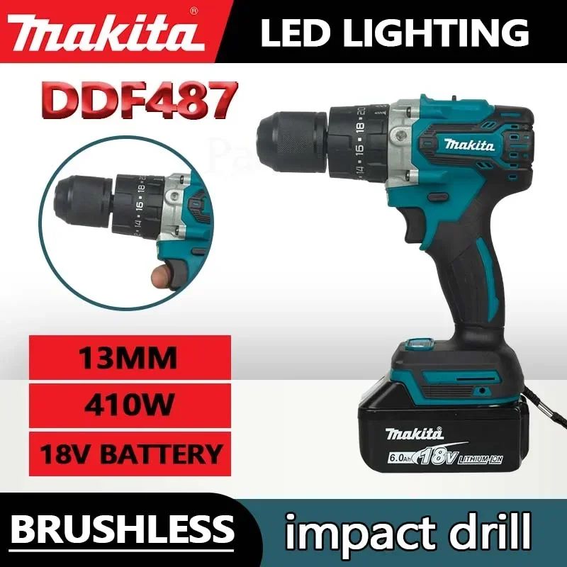 Furadeira manual elétrica recarregável a lítio MAKITA 18V 13mm DDF487RTJX sem carregador e bateria
