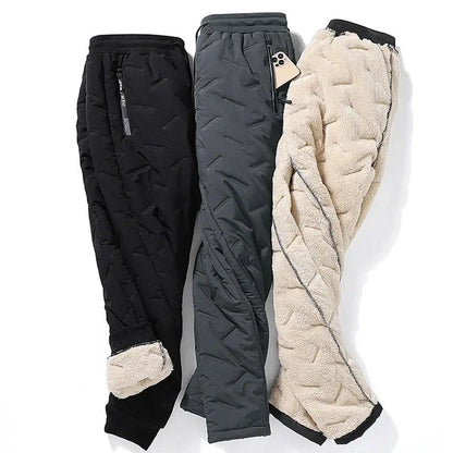 7xl Winter Down Cotton Pants Men's Casual Waterproof Zipper Pocket Thickened Wool Warm Pants Jogger Outdoor Cold-proof Ski Pants