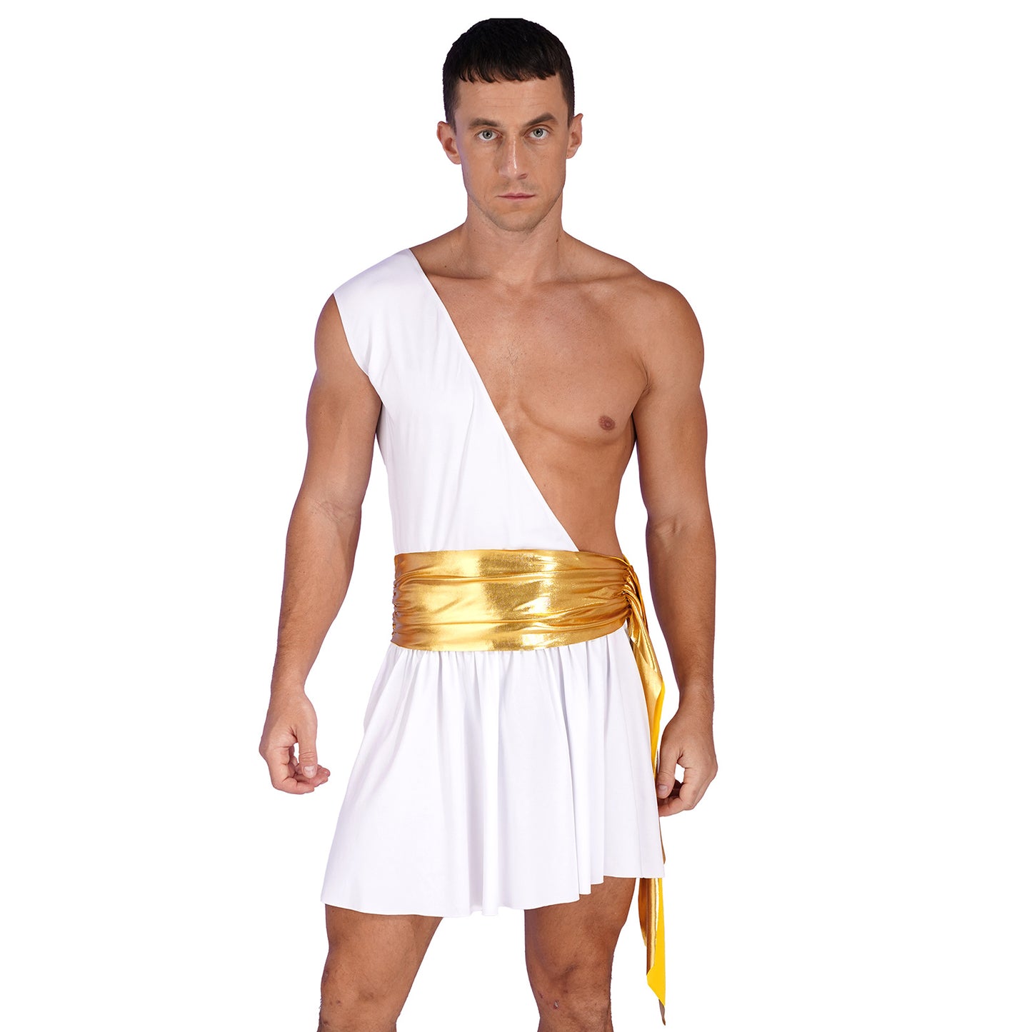 Mens Ancient Greek God Toga Gladiator Costume Roman Emperor One Shoulder Sleeveless Robe Halloween Medieval Warrior Dress Up