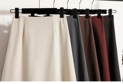 A-Line Mini Skirt High Waist Mid Length Skirts Women's Slimming Black Autumn Elastic Waist Design Solid Color Versatile Skirt