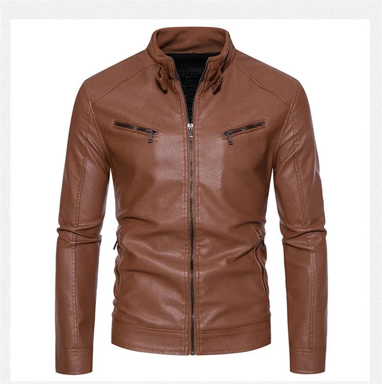 New Men's PU Leather Jacket Motorcycle Style Stand Collar Youth Fashion Outerwear Casual Male Coat Teenage Boy's Biker Vest