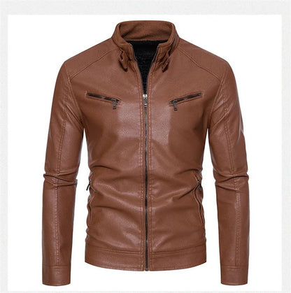 New Men's PU Leather Jacket Motorcycle Style Stand Collar Youth Fashion Outerwear Casual Male Coat Teenage Boy's Biker Vest