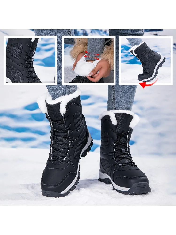 Winter Women's Snow Boots High Top Hiking Boots for Women Winter Outdoor Walking Sneakers Waterproof Plush Warm Platform Boots