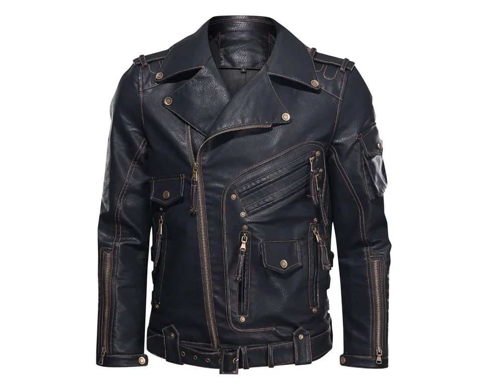 fashion Winter Winter Mens Leather Jacket Men Fashion Motorcycle PU Leather Jacket Cool Zipper Pockets Leather Coats Clothing
